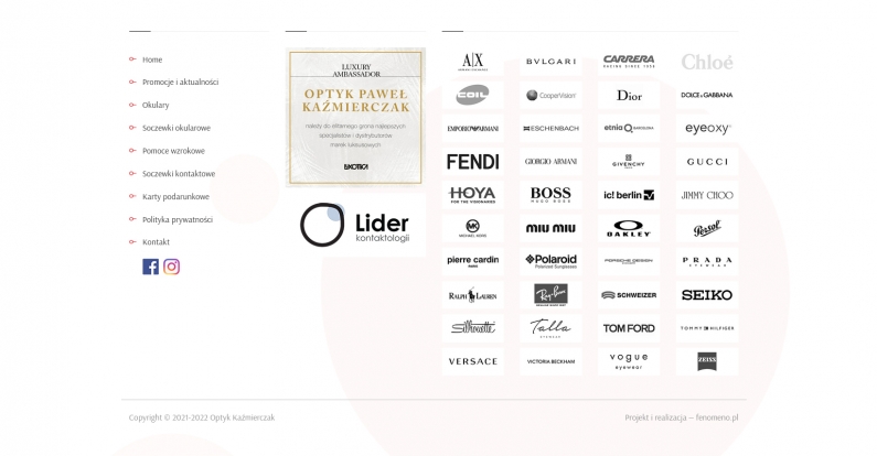 Fragment strony głównej - menu i marki produktów